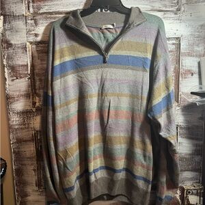 Peter Millar Striped Zip-Up Sweater in Earth Tones